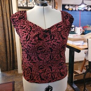 Modcloth Wine and Black Velvet Burnout Sweetheart Neck Top